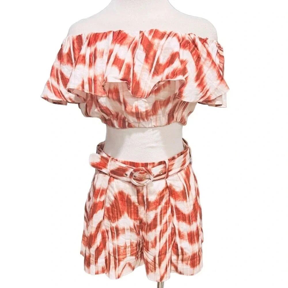 Banana Republic Meridian "Warm Zebra" Linen Shorts Size 4 & Linen Top Size S - Picture 2 of 11